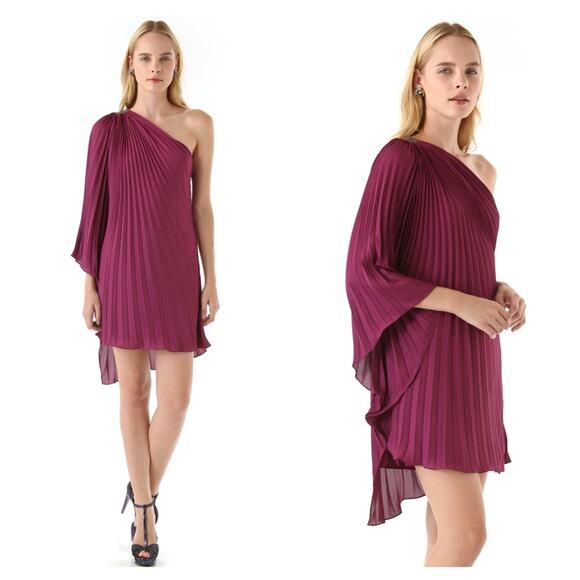 Halston Heritage Pleated One Shoulder Dress in Plum Purple